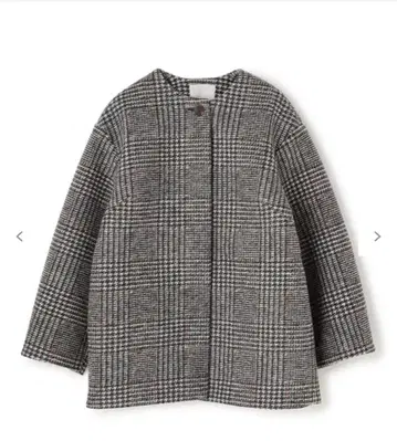 체크 무늬 노카라 자켓 그레이 계열