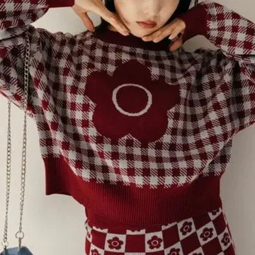 [ MARY QUANT ] 새상품급 PUBLUX 데이지 자카드 니트 체크