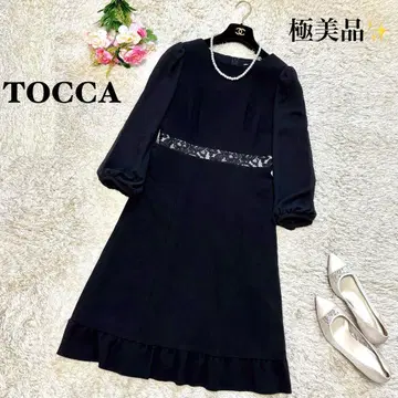 [컨디션 최상] 토카 꽃무늬 레이스 원피스 플랜 배치 7부 소매 블랙 0