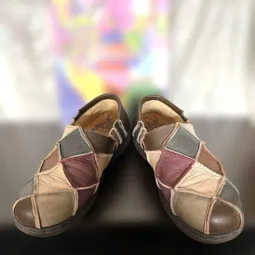 에스타시온 패치워크 디자인 남성용 천연 가죽 신발