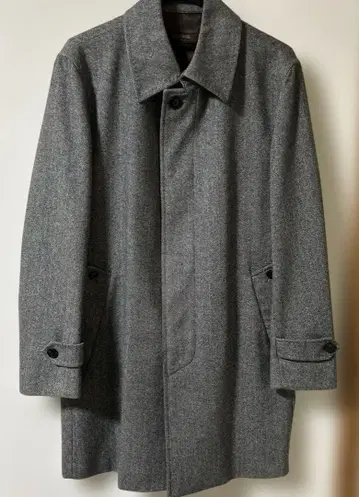 그레이 울 혼방 헤링본 코트