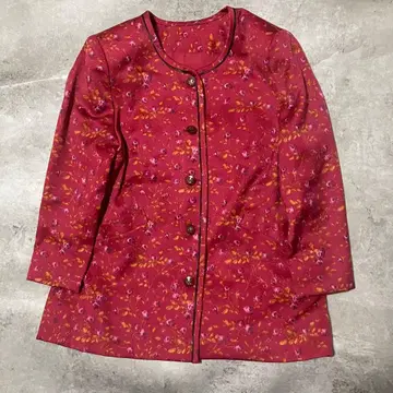 꽃무늬 노카라 자켓 핑크에 가까운 빨간색 M 안감 있음