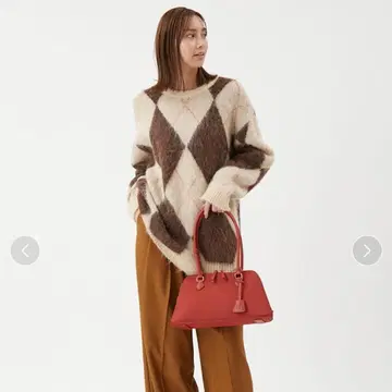 milaowen 알파카 혼방 아가일 미니 니트 원피스