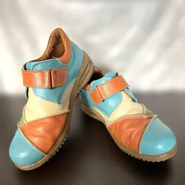 에스타시온풍 컬러풀 패치워크 디자인 천연 가죽 신발