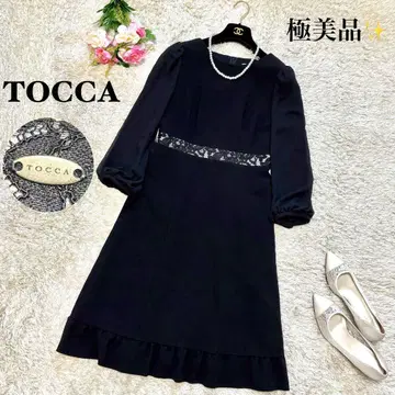 [컨디션 최상] 토카 꽃무늬 레이스 원피스 플랜 배치 7부 소매 블랙 0