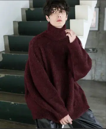 빅 실루엣 샤기 울 니트 크루/터틀넥