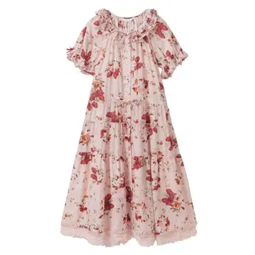 리본 부케 프린트 미디 원피스