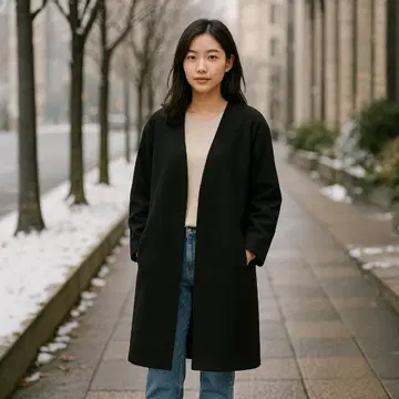 SEVENDAYS=SUNDAY 노카라 코트 F 네이비 V넥