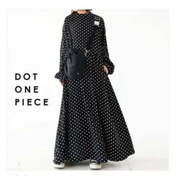 안티카 도트 원피스 블랙 x 화이트 롱 기장 맥시 원피스