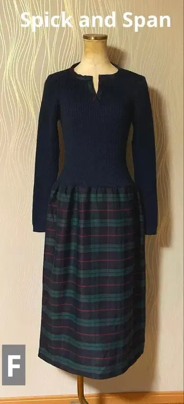 Spick and Span 리브 니트 체크 롱 원피스