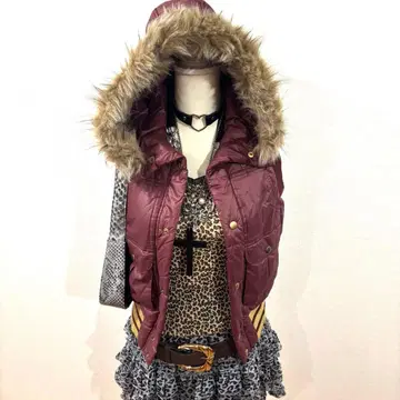 헤이세이 갸루 y2k adidas 퍼 다운 베스트 그런지 광택 opium