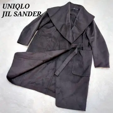 +J 유니클로 질 샌더 캐시미어 혼방 랩 코트 그레이 노카라