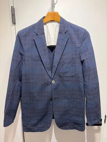 BEAMS 네이비 계열 체크 테일러드 자켓 M