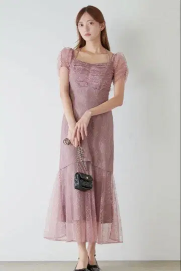 스나이델 snidel 개더 드레이프 레이스 드레스 그레이