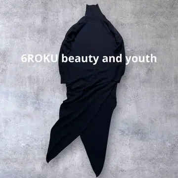 6 로쿠 뷰티 앤 유스 변형 터틀 니트 롱 원피스 네이비