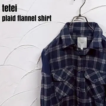 tetei/테테이 리브 절개 체크 무늬 플란넬 셔츠 셔츠