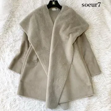 soeur7 페이크 무스탕 후디 미들 코트 보아 스웨이드 9호