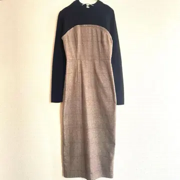 RESEXXY 니트 x 체크 절개 도킹 롱 원피스