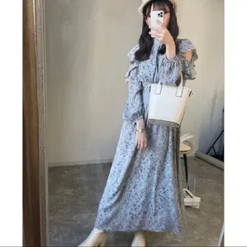 INGNI 오프숄더 롱 원피스 셋업 스커트 꽃무늬 니트