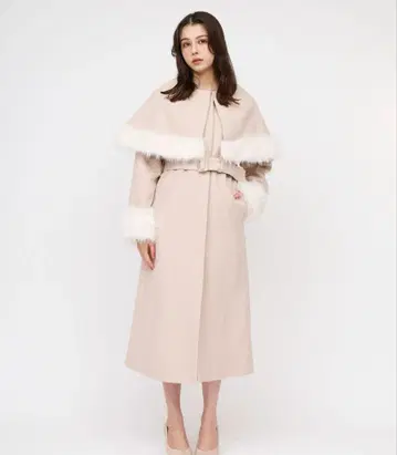 ROYAL PARTY 케이프 부착 2way 롱 노카라 코트 베이지