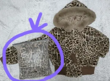 레오파드 무늬 퍼 칼라 집업 레트로 후드티