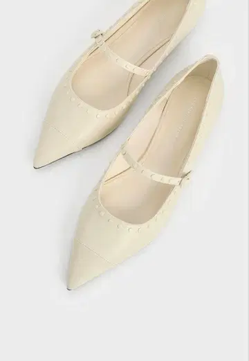 스터드 스틸레토 멜리 제인 플랫 - 초크