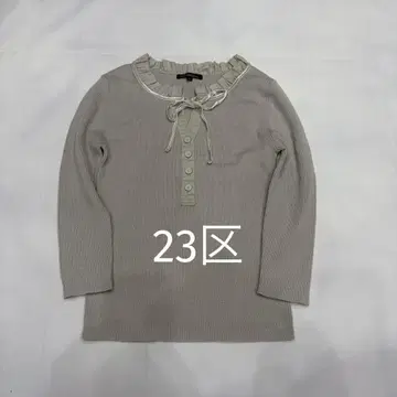 프릴 리본 포함 리브 니트 고급 실루엣 긴팔 상의