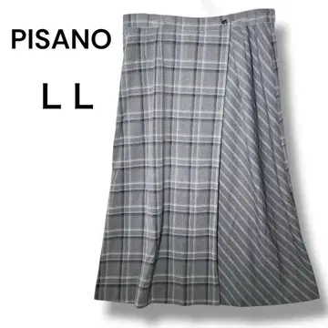 피사노 체크 무늬 절개 플레어 스커트 LL 안감 있음 그레이 허리 밴딩