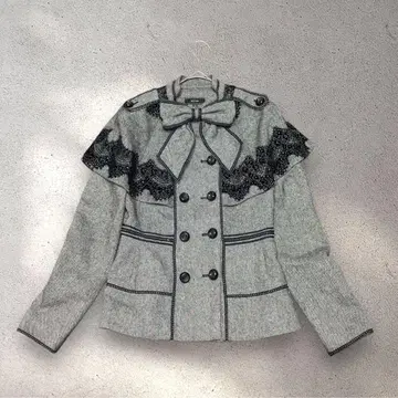 [새상품급] 케이프 칼라 트위드 더블 자켓 레이스 지뢰계 고스로리