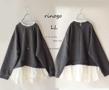 새상품 할인 LL 그레이*화이트 프릴 셔츠 절개 맨투맨 티셔츠 빅 사이즈