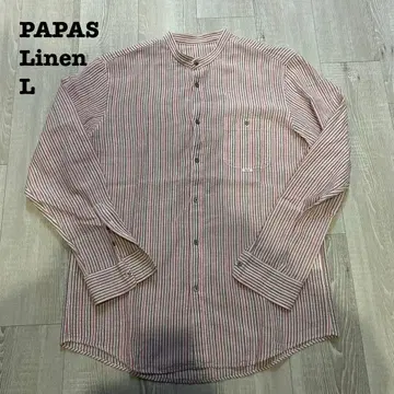 PAPAS 린넨 스트라이프 긴팔 셔츠 L
