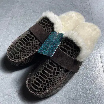 미사용 새상품 EMU Mooka 뮬 양가죽 크로코 브라운