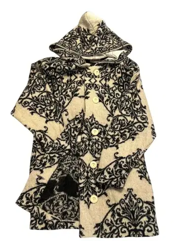 니트 자켓 후드 부착 롱 기장 패턴 꽃 니트 후드티