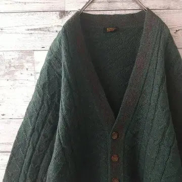 울 100% 원톤 입체 짜임 케이블 짜임 두꺼운 원단 가디건 M 그린