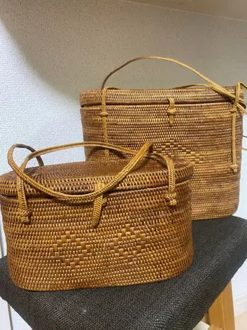천연 소재 뜨개질 디자인 바스켓백 2세트