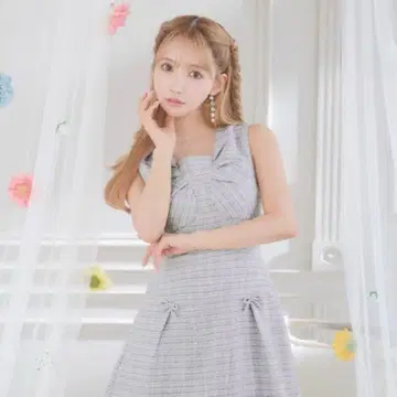 XS[ERUKEI] 트위드 플레어 리본 A라인 미니 드레스