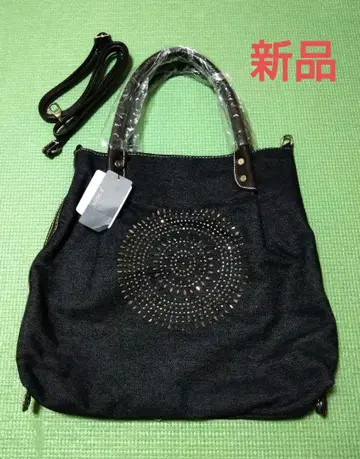 숄더백 데님 원단 네이비 큐빅 새상품