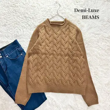 Demi-Luxe BEAMS 케이블 짜임 울 니트 스웨터 카멜