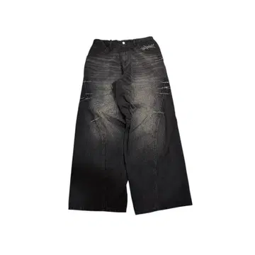 SEQUENZ 커브 팬츠 데님 와이드 루즈 블랙 오버다이