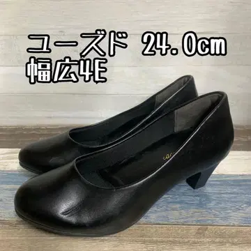 유즈드 24.0cm 폭넓은 4E 블랙 계열 심플 라운드 펌프스 c278