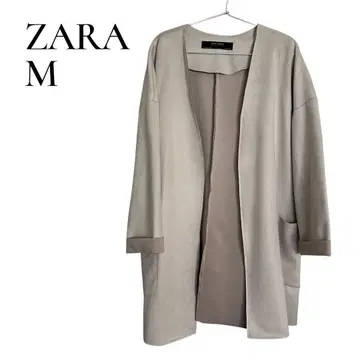 ZARA 자라 베이지 스웨이드 느낌 노카라 롱 코트 M 고품질