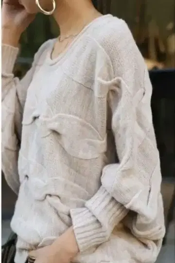 antiqua 케이블 돌먼 니트탑 에크루 베이지 MIX