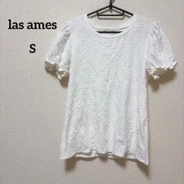 las ames [ S ] 화이트 프릴 소매 T셔츠