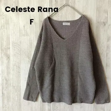 Celeste Rana V넥  니트 스웨터 루즈핏 그레이