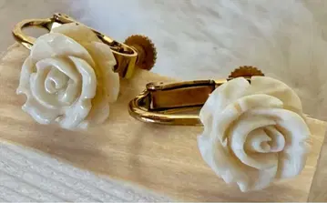 장미 귀찌 아이보리 빈티지