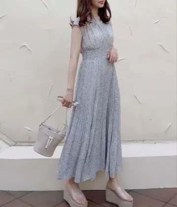 플라워 프린트 슬리브리스 롱 원피스 M