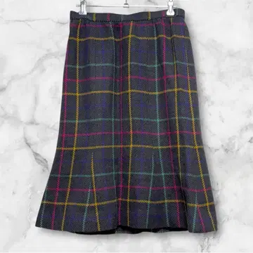 플레어 스커트 무릎 기장 레트로 체크 무늬 후크 포함