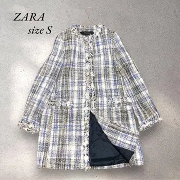 [ 새상품급 ] ZARA 프린지 블루 트위드 미디엄 코트 MIX