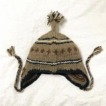 네팔 네이티브 무늬 귀마개 니트 모자 폼폼 포함