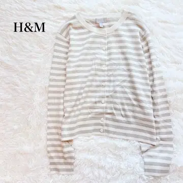 H&M 긴팔 니트 가디건 겉옷 숏 기장 보더 무늬 크루넥